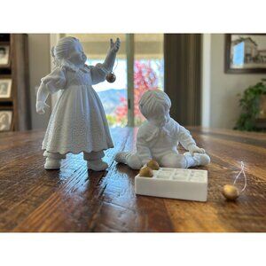 Department 56 Winter Silhouette Hanging The Ornaments White Porcelain Figurines